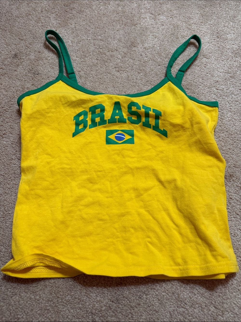 Edikted Yellow Tank Top with Green Trim and Brasil Graphic